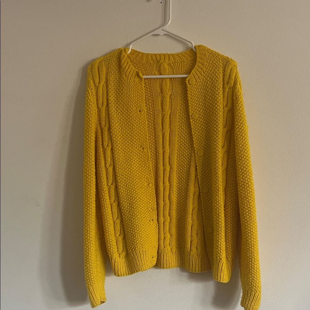 Vibrant Yellow Cable Knit Women's Cardigan